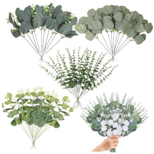 Eucalyptus Stems Bulk Pcs, 4 Kinds Mixed Artificial Silver Dollar Eucalyptus 60