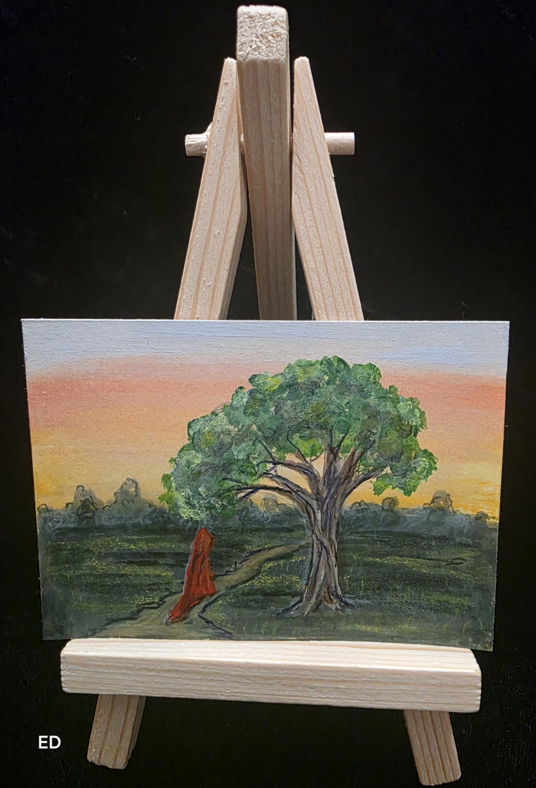 ACEO 2.5 x 3.5 inches Wandering at Sunset Landscape Original One of a Kind