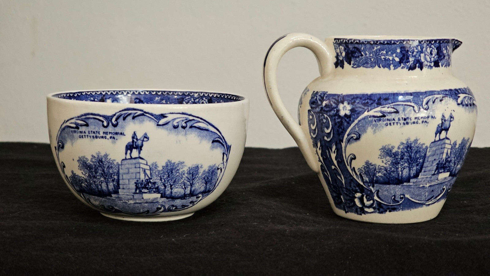 Old English Staffordshire ware Adams Potteries Creamer & Sugar Bowl Gettysberg