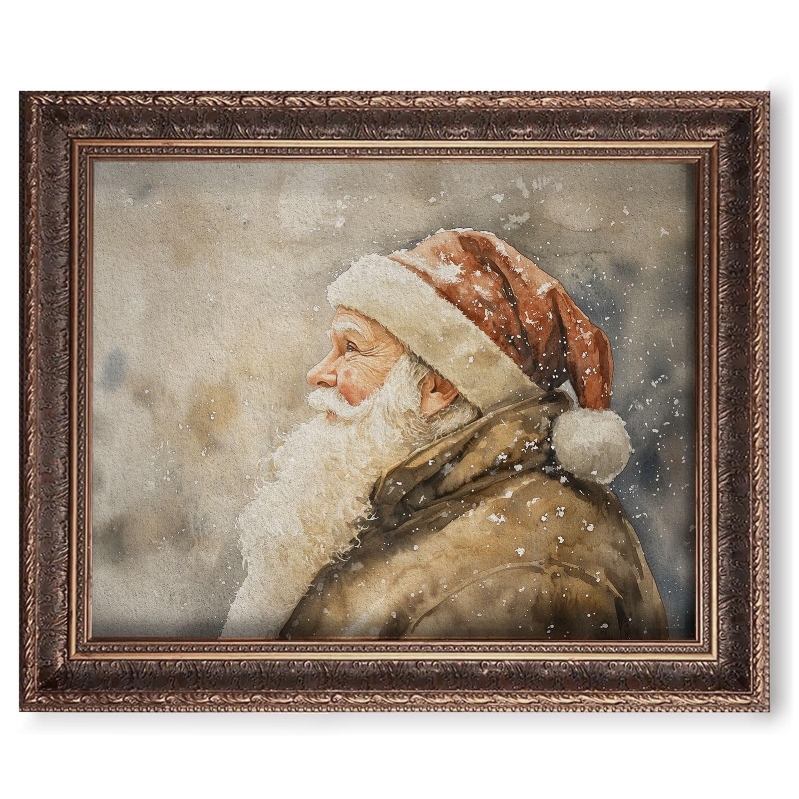 Vintage Christmas Tree Painting Print, Santa Claus Christmas Art Print, Antiq...