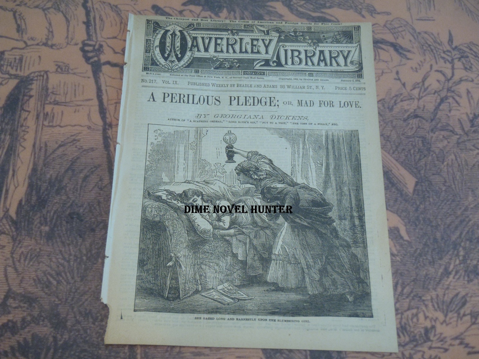 GEORGINA DICKENS STORY BEADLE ADAMS WAVERLEY LIBRARY #217 SCARCE FINE DIME NOVEL