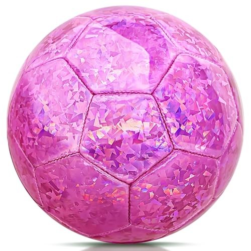 Soccer Ball - Kids Aged 4-6 6-8 8-12 Outdoors Sports Size 4 Glitter Pink