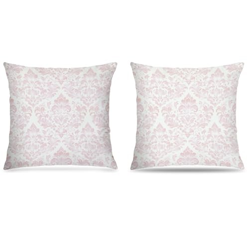 Pink Damask Floral Block Print Pillow Covers 18x18 Set Animal Pillow Cover -M