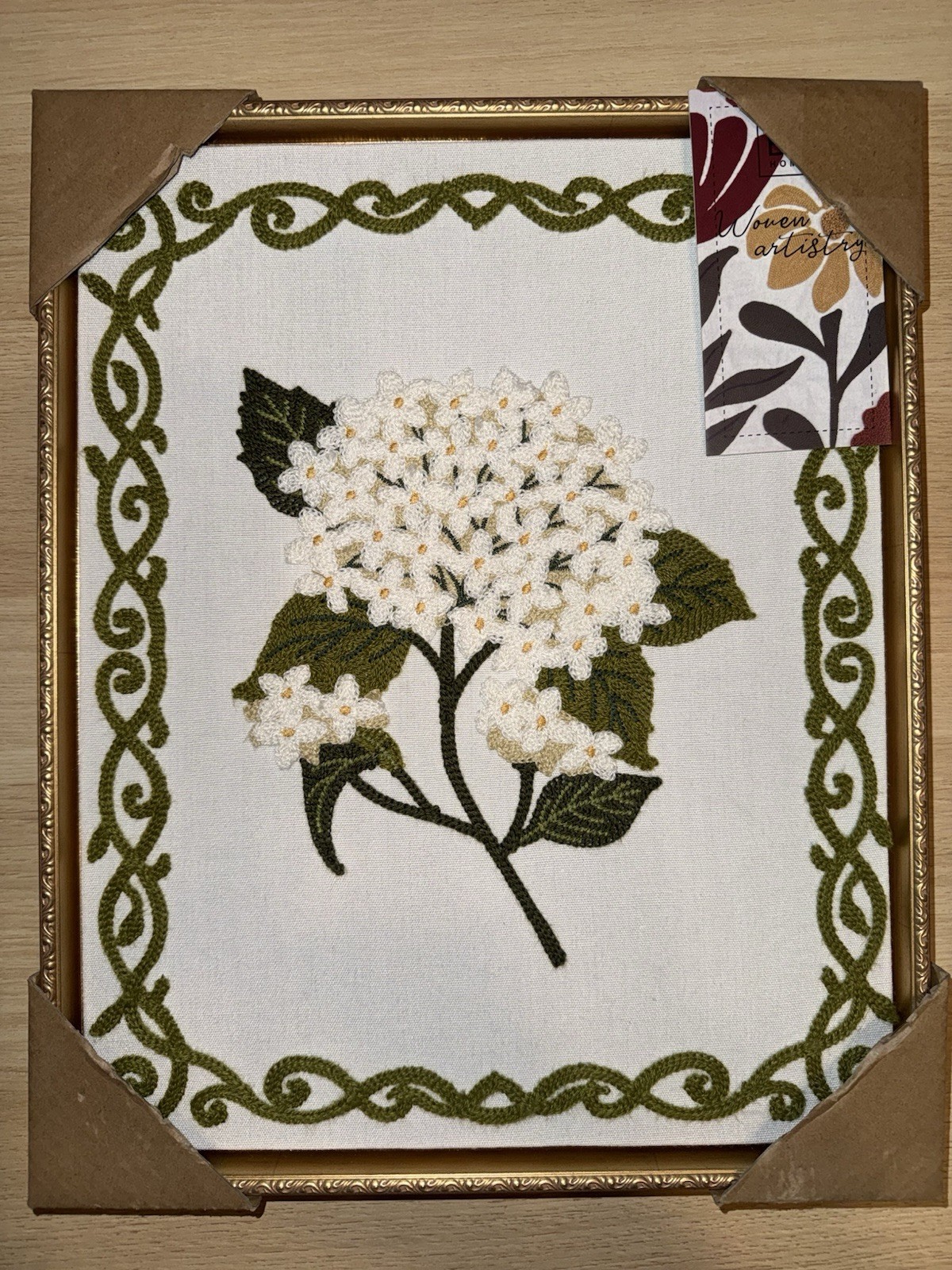 BP Home Framed Wall Art - Embroidered White Hydrangea Floral - Woven Textile
