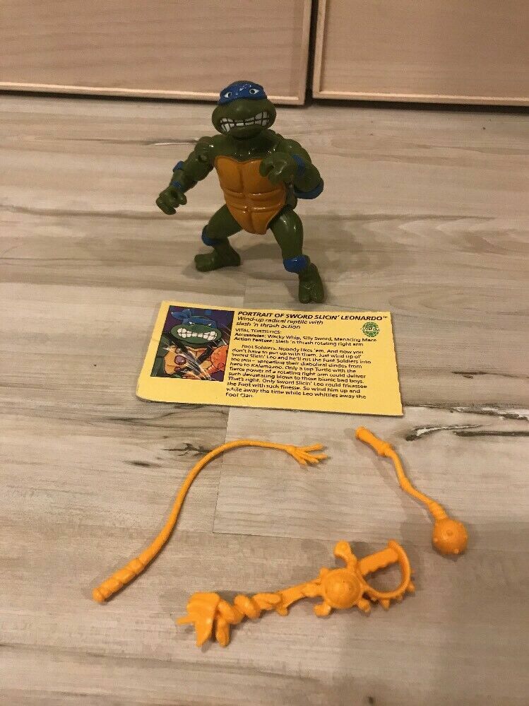 VTG TMNT 1990 WACKY ACTION SWORD SLICIN LEO Card Figure Accessories