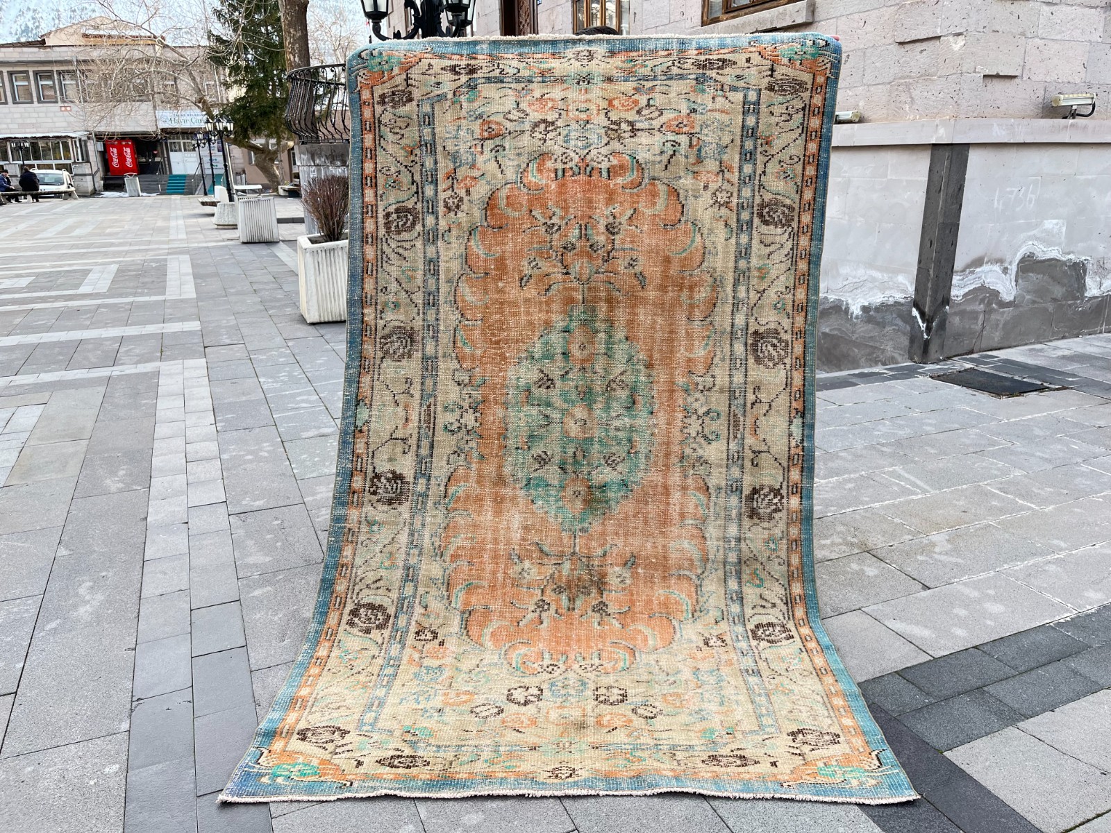 5.3x8.8 FT Vintage Turkish Oushak Rug Handmade Anatolian Wool Medallion Rug