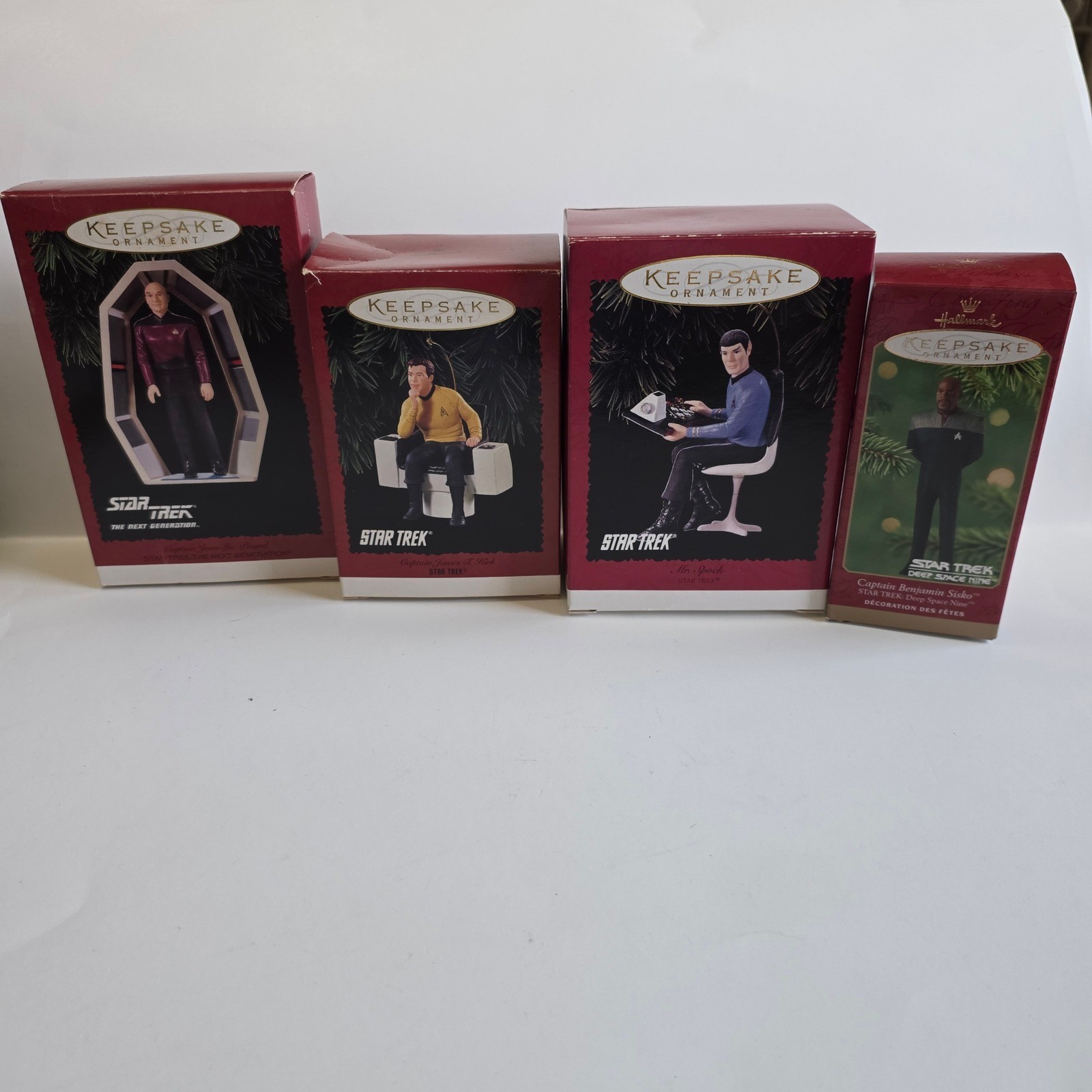 Star Trek Hallmark Keepsake Ornament Lot Kirk Spock Picard Sisko 1995-2001 4pc