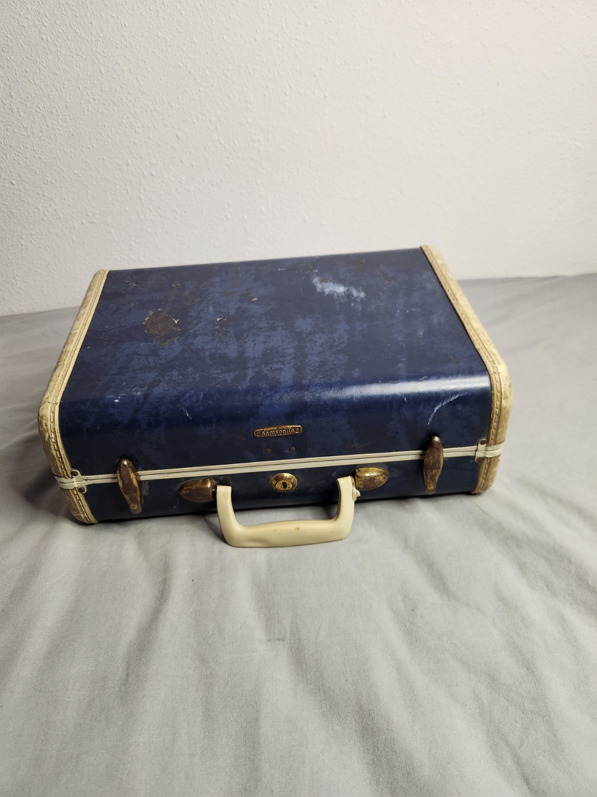 Vintage 1950s Samsonite Scwayder Bros Luggage Train Case Marbled Blue USA 4715