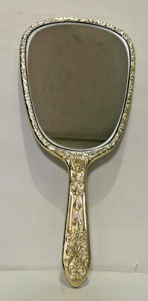 Vintage Silver Colored Plastic Handheld Mirror Dual Mirrors Very Good Condition