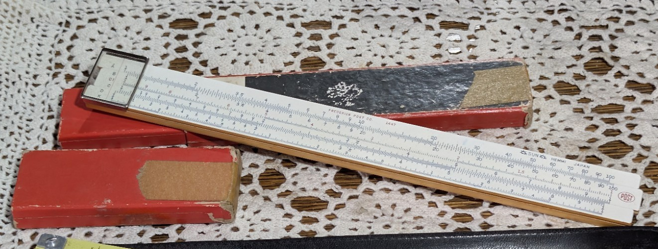 Vintage Frederick Post 1447 Slide Rule Hemmi Japan Bamboo Ruler Case Box