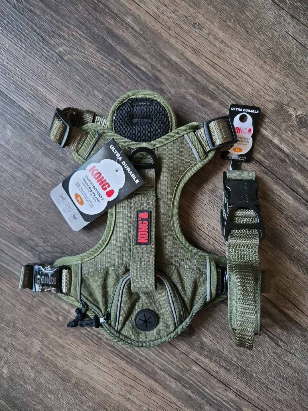 NWT Kong Ultra Durable Waste Bag Dog Harness & Handle Collar Green Size MEDIUM 