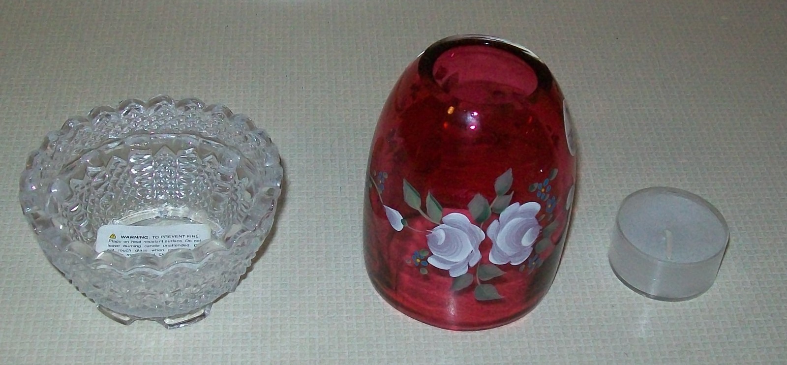 Fenton HP Wild Roses on Cranberry Clear Base  6307 N7 2 Pc Fairy Lamp 100 Year