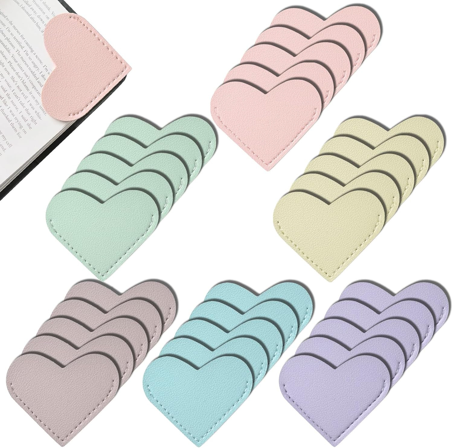 30 Pcs Leather Heart Bookmarks for Women, Cute Book Marks for Reading, Ideal Gif