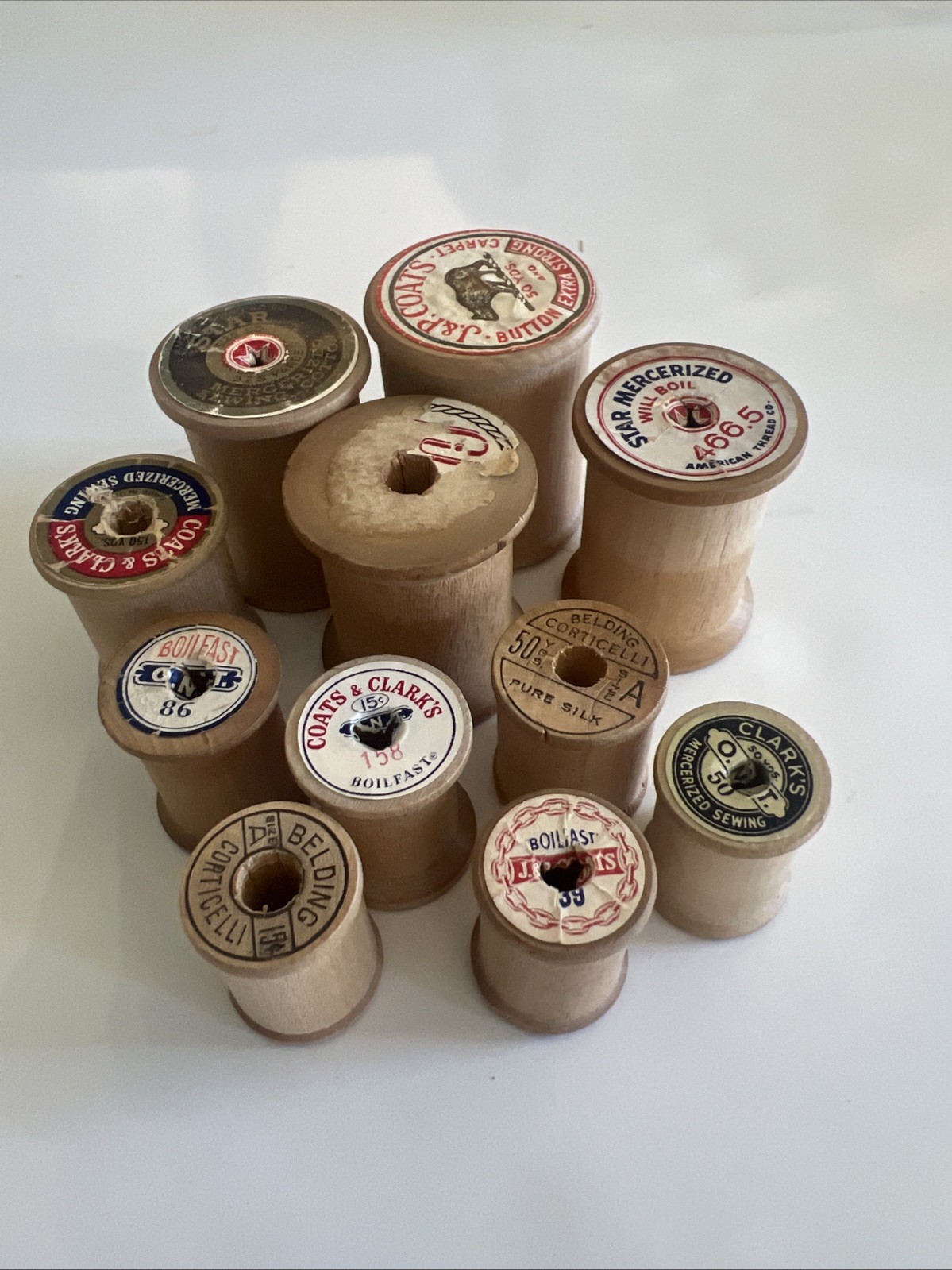 Lot Of Vintage Wooden Empty Thread Spools 11 Pieces Coats&Clarks Star Belding