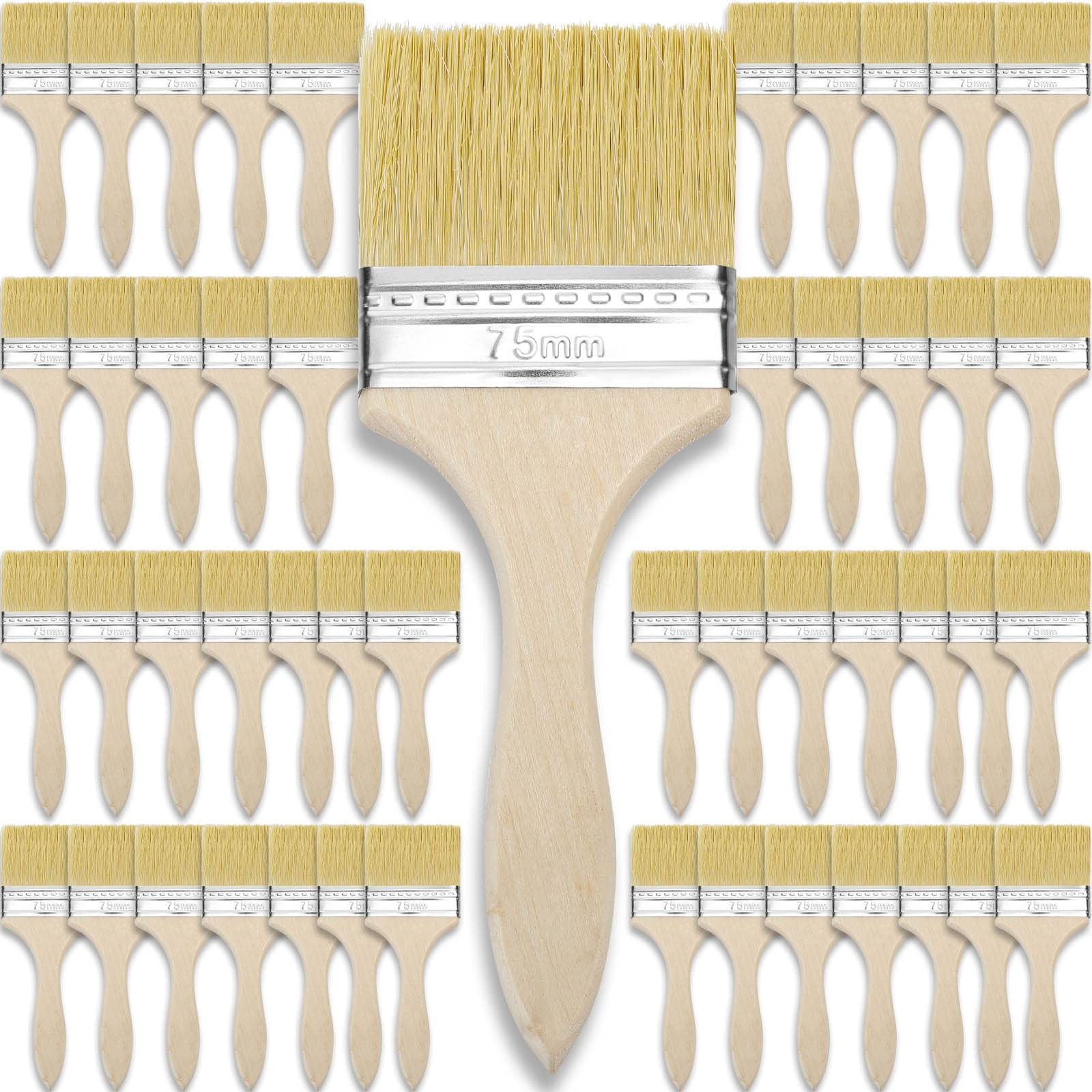 Remerry 96 Pcs 3 Inch Natural Bristle Chip Paint Brushes with Wood Handle