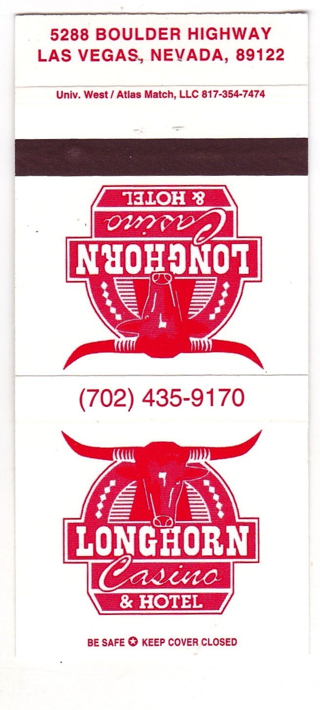 Longhorn Casino Hotel  Las Vegas Matchbook Cover icmsc5
