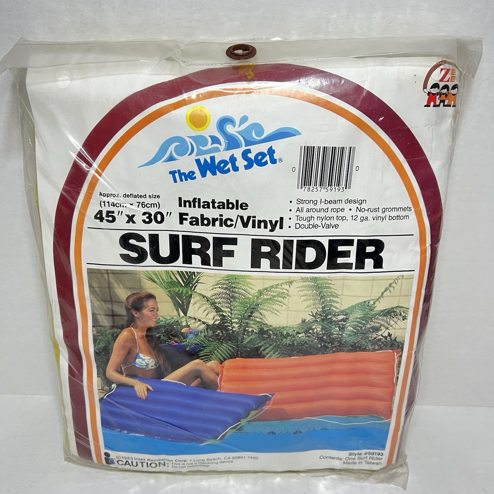 Vintage INTEX The Wet Set 45" X 30" Surf Rider Raft Float Blue Yellow 1983
