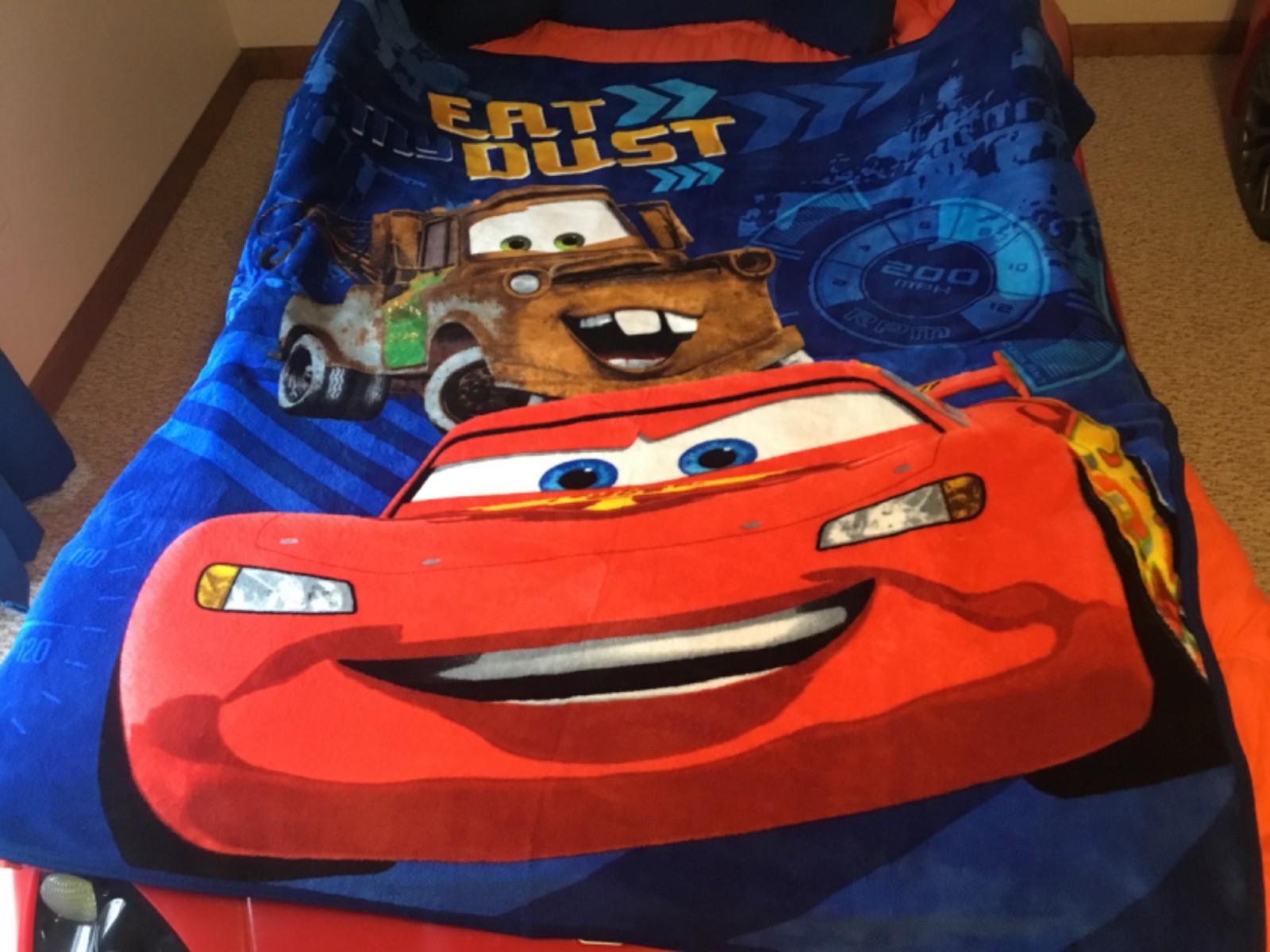 Disney Pixar Cars Lightning McQueen & Mater Throw Blanket 57"x 48” Eat My Dust