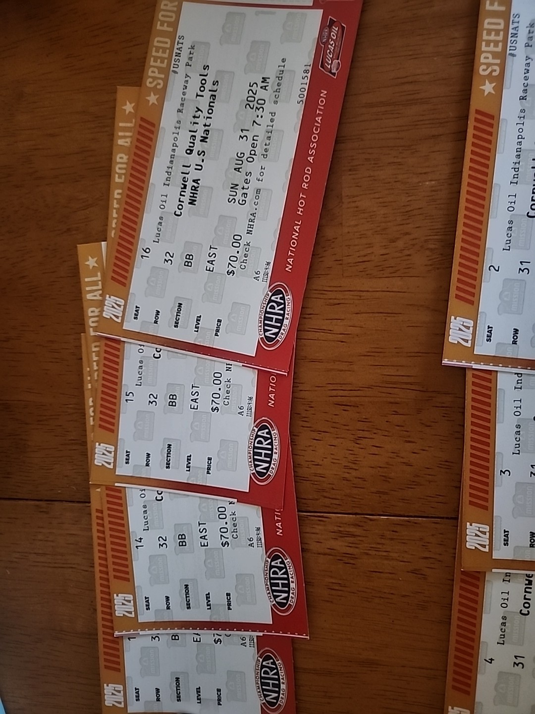 Lucas Oil INDIANAPOLIS  IN. NHRA RACEWAY TICKETS  13 IN TOTAL TICKETS