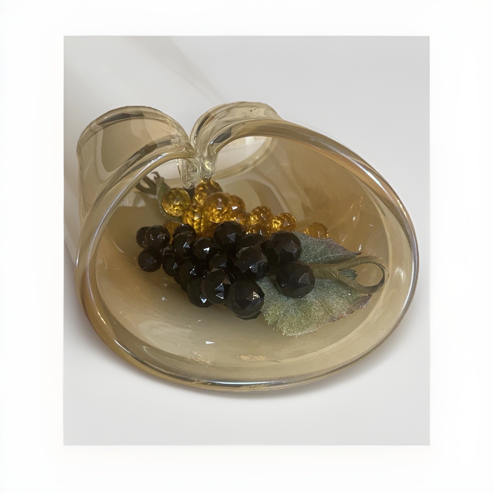 Golden Murano Glass Bowl With Vintage Grape Clusters On Vine