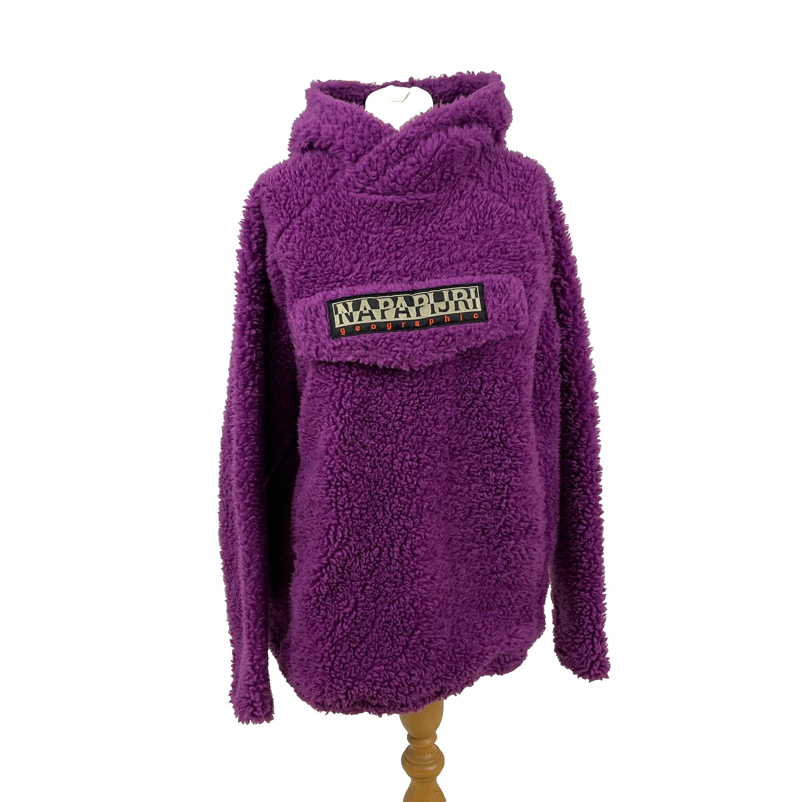 Napapijri Geographic Purple Teddy Fleece Hooded Jacket Loose Fit Women’s Medium