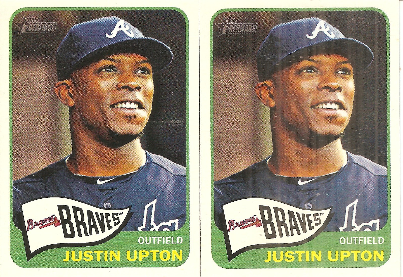 2 CARD 2014 TOPPS HERITAGE JUSTIN UPTON BASEBALL CARD LOT