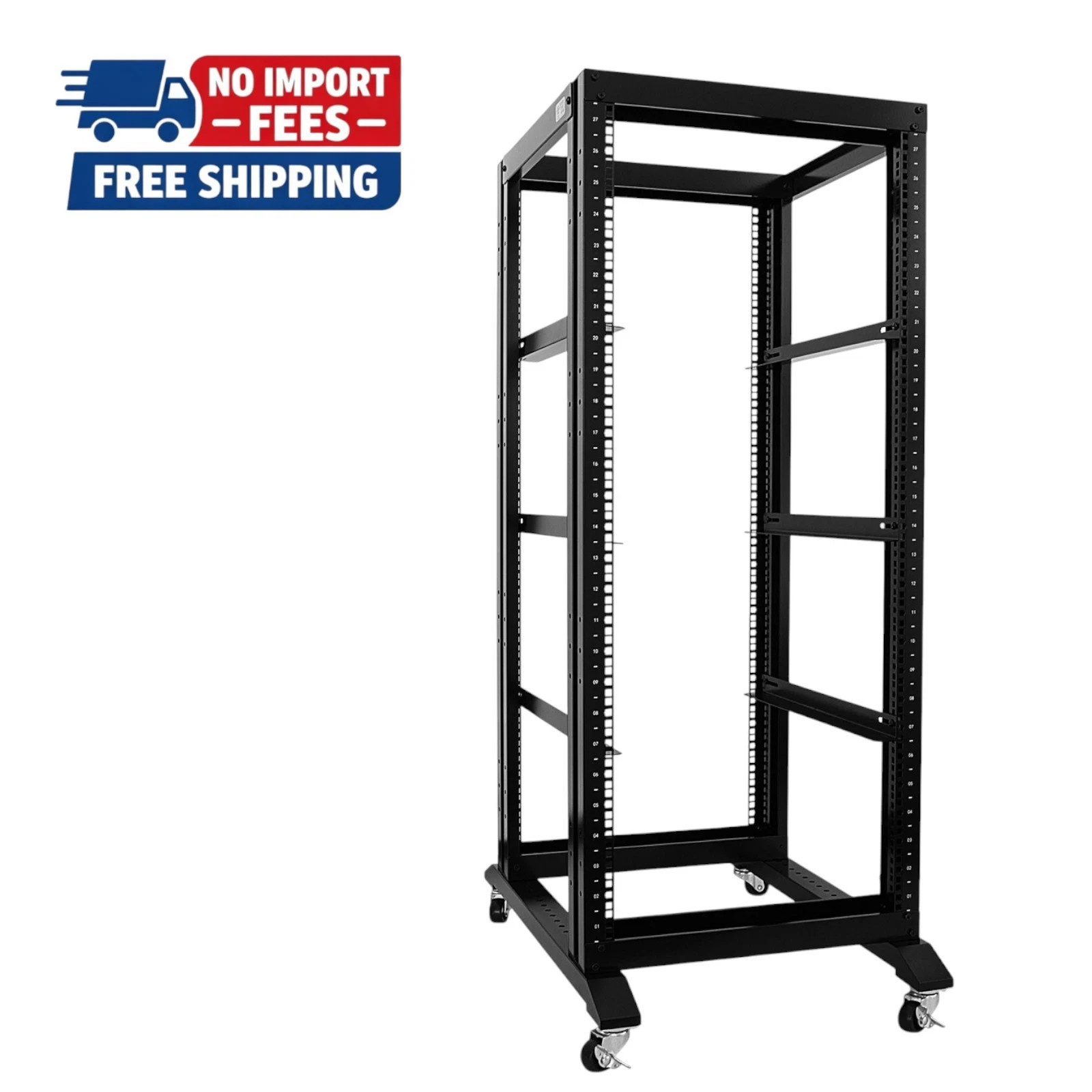 27U 4 Post Open Frame Server Rack 19in Network Cabinet 800mm Deep w L Rails
