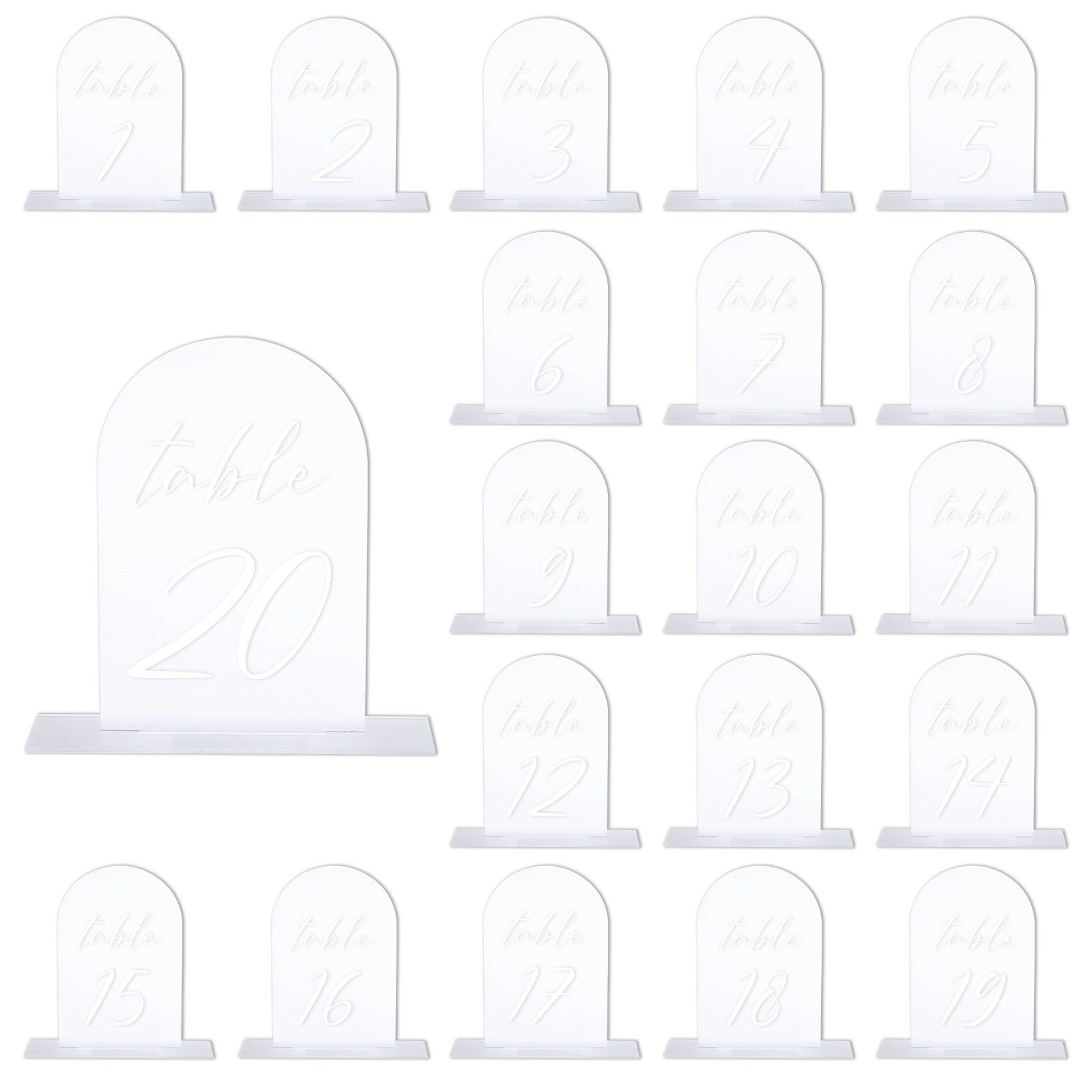 Arch Table Numbers 1-20 6"x4" Acrylic Display Sign with Stand Frosted White