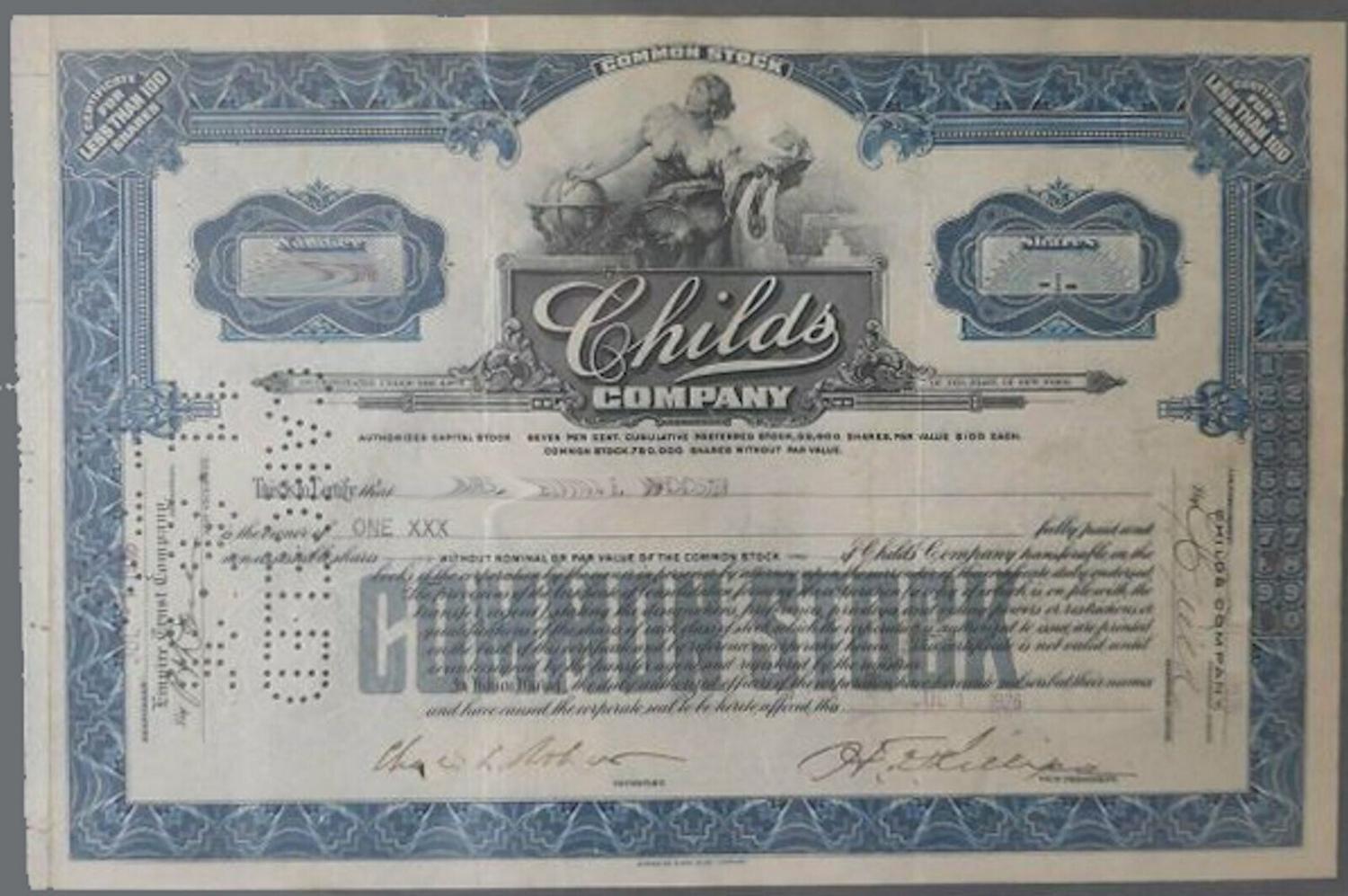 50 X Childs Company 1920s Small 100 Shares