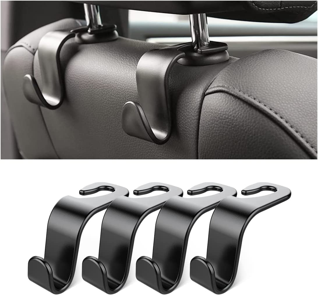 Car Back Seat Headrest Hooks, 4 Pack Black Stylish Back Seat Hanger for Car Hand