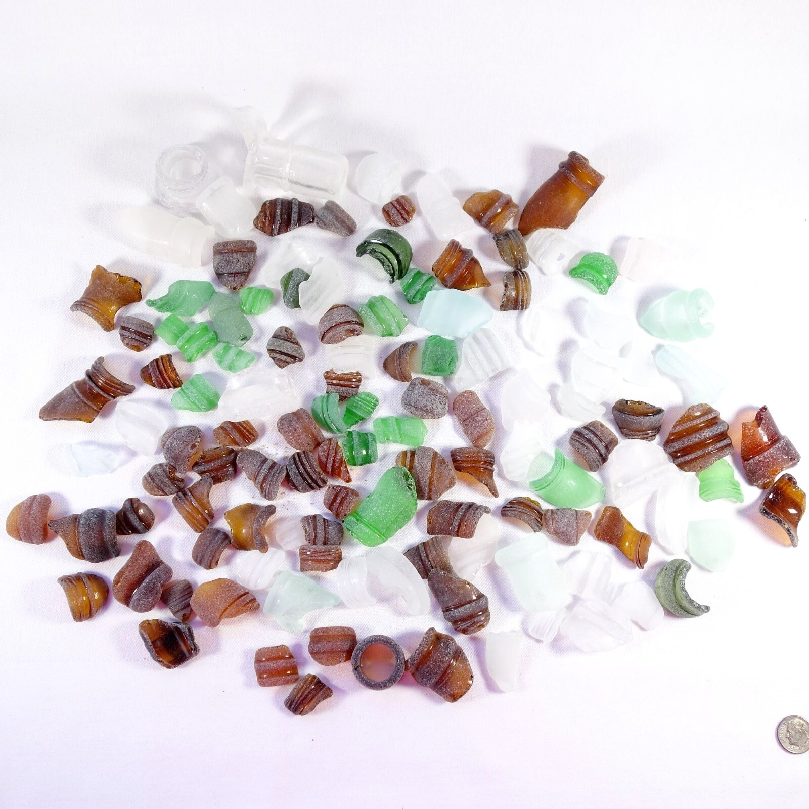 Genuine Surf Tumbled Sea Glass MA Coast Mixed Lot of Bottle Tops Pieces 1.8 Lbs