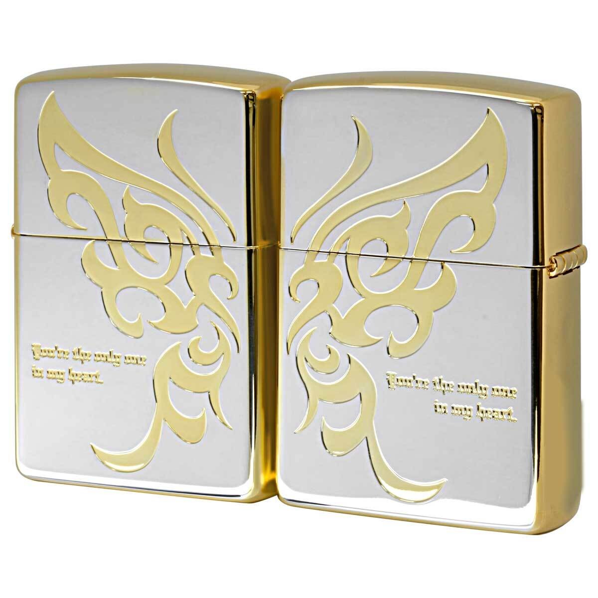 Zippo Lighter Pair Butterfly Set Silver Gold Plated Mirror Finish Used