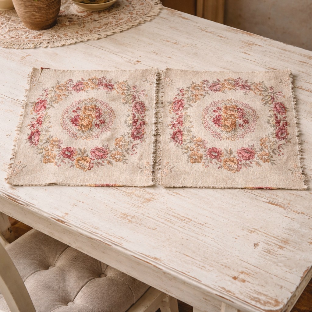 Vtg Cottagecore Granny Chic Floral Tapestry Cushion Panels Pair 43x41cm DecorArt