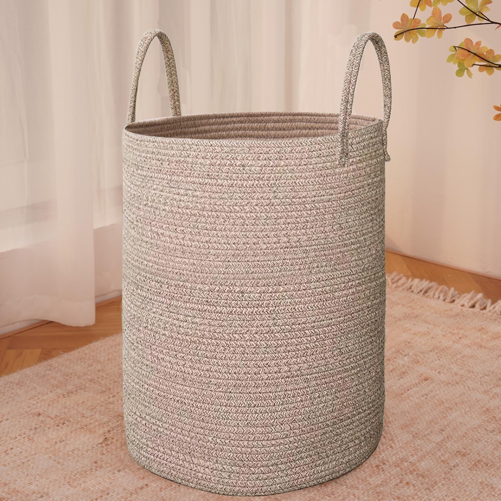 Large Woven Laundry Basket 80L Cotton Rope Storage Bin Decorative Hamper Toys