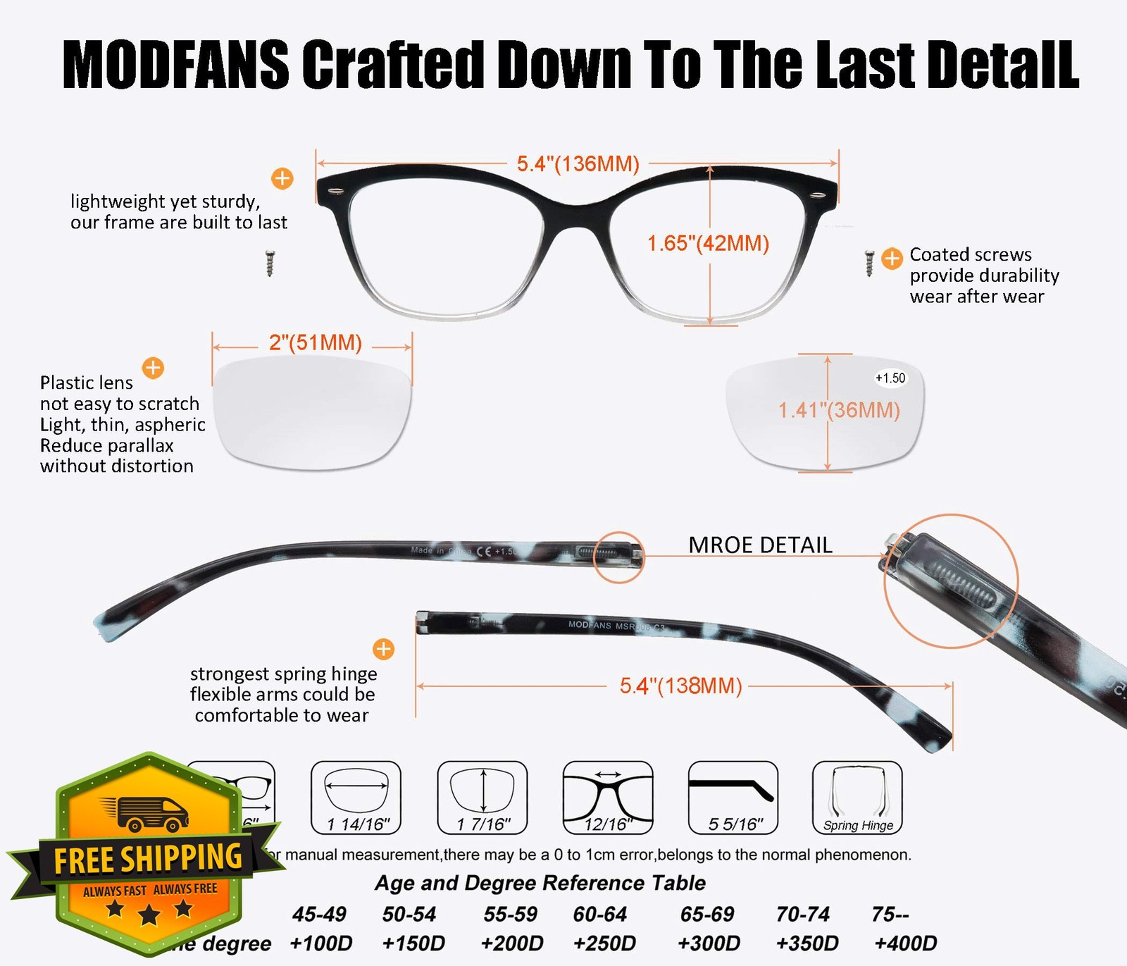 Women's Reading Glasses 2.25 4 Pairs Stylish Round w/Spring Hinge and Pouch