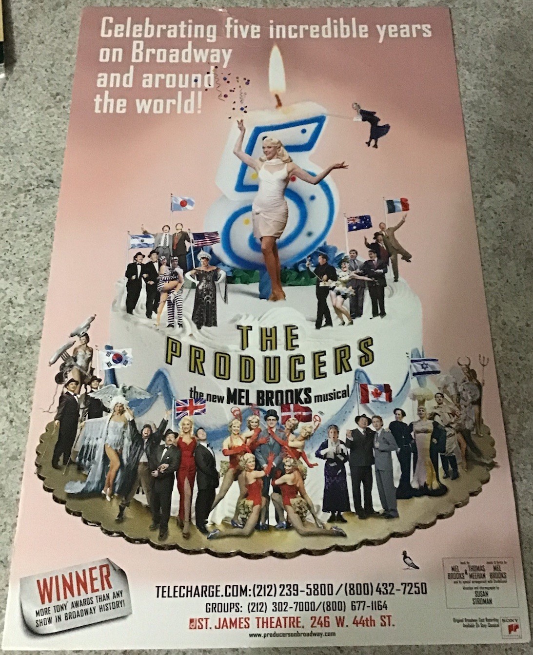 THE PRODUCERS CELEBRATE 5 YEARS Broadway WINDOW CARD 14x22 Nathan Lane