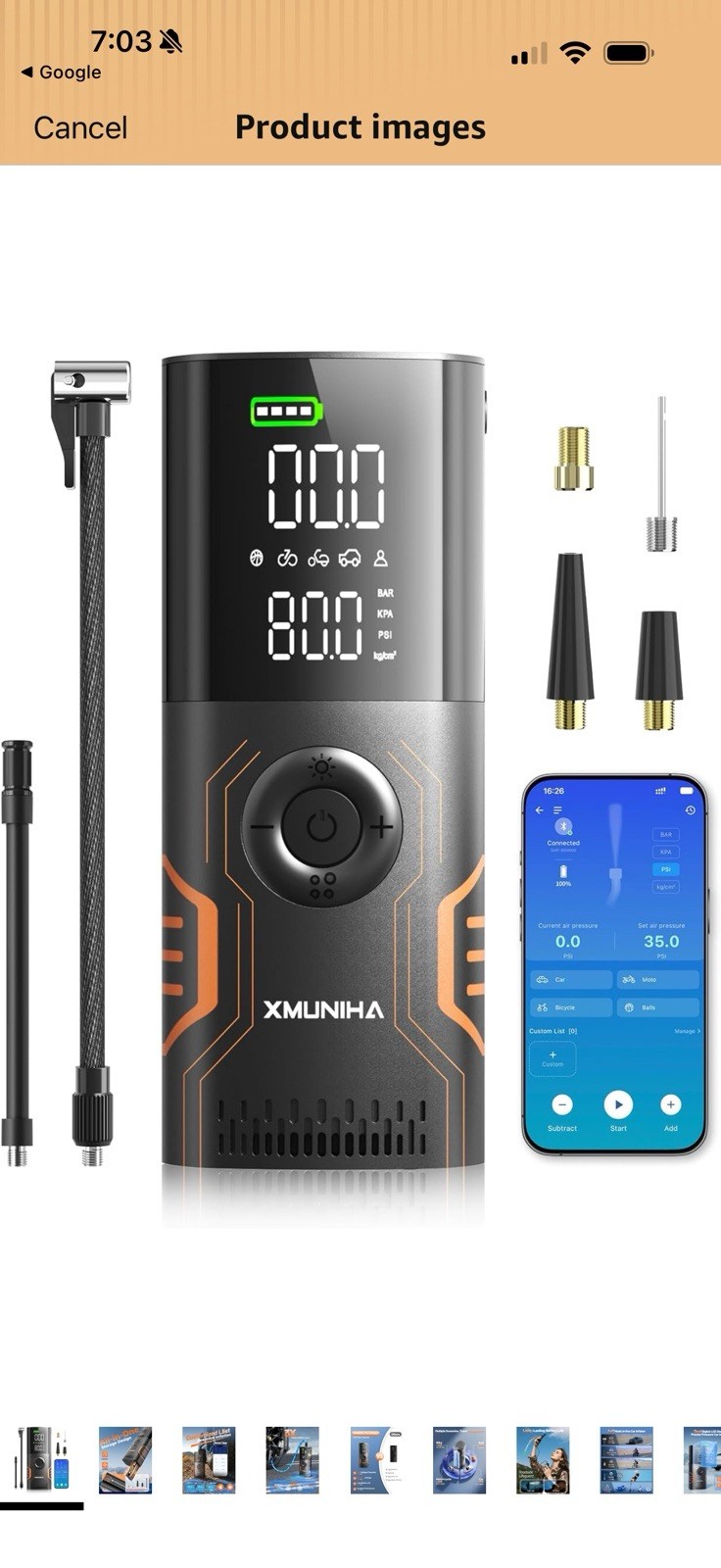 Tire Inflator Portable Air Compressor - Smart APP Control Bike Pump,