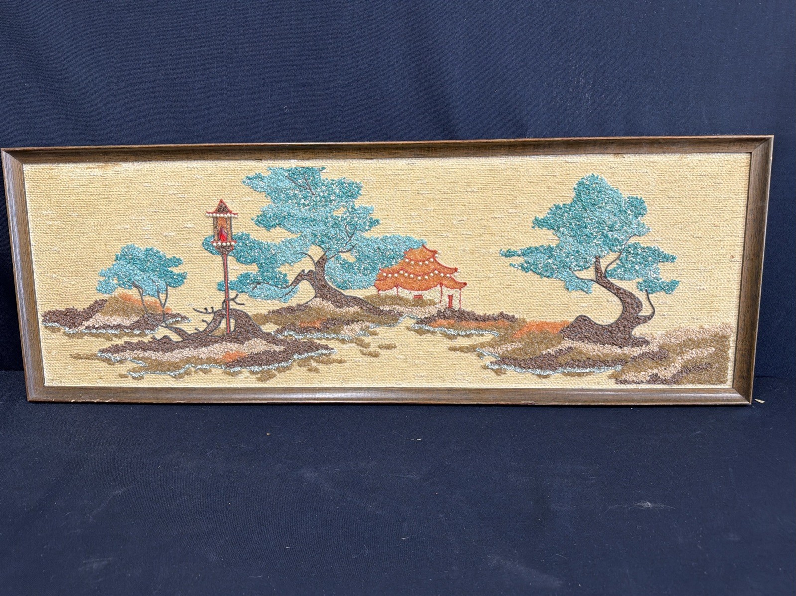 Vintage 1960s Gravel Stone Mosaic Landscape Wall Art Mid Century Decor 13X37