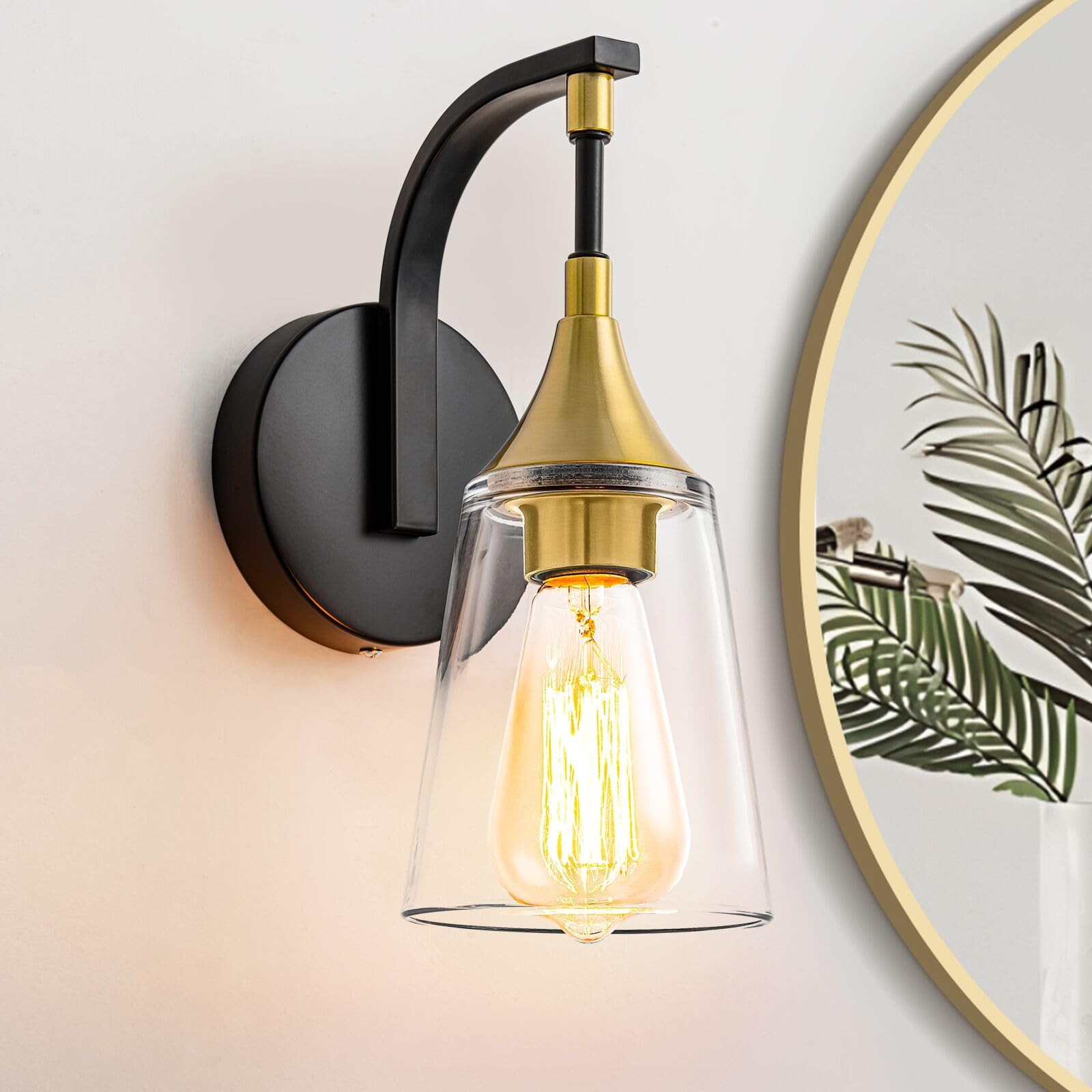 Ymlii 1Light Bathroom Wall Sconce Light, Black and Gold Wall Light Fixtures w...