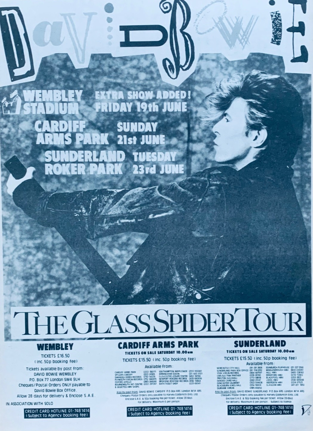 DAVID BOWIE 1987 vintage POSTER ADVERT GLASS SPIDER TOUR Wembley Concert