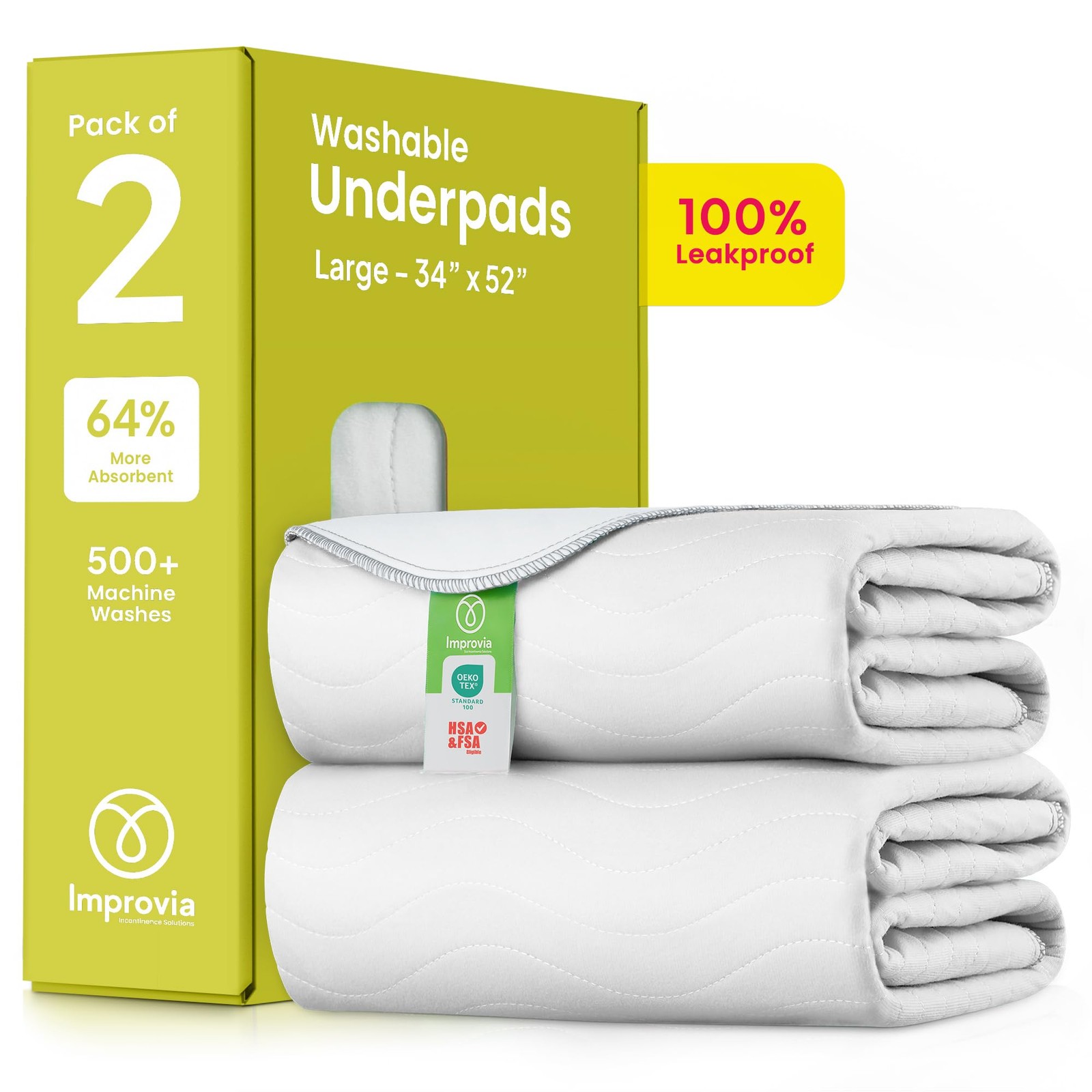 Washable Underpads 34 x52 2 Pack Heavy Absorbency Reusable Incontinence Pads