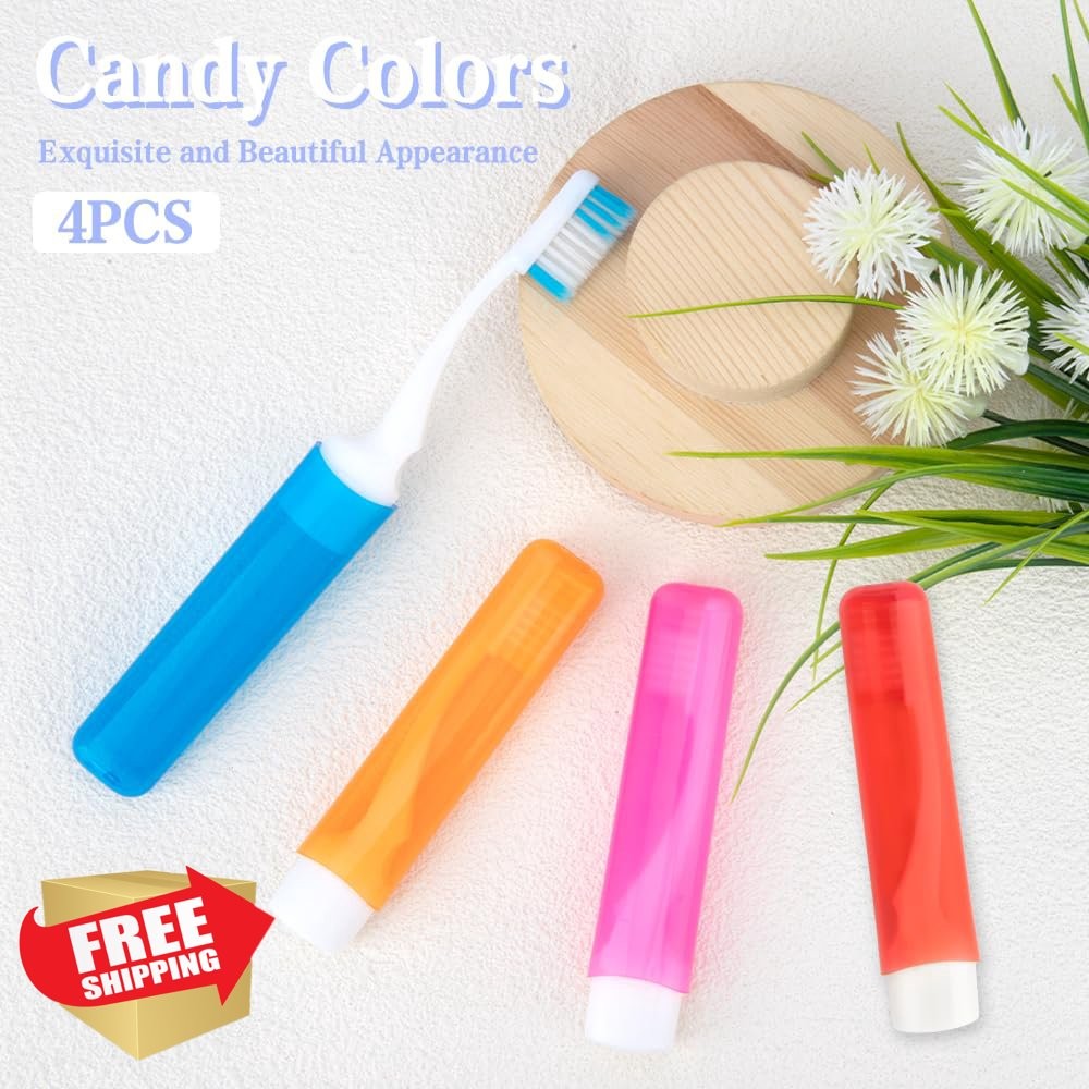 ysuwekslu 4pc Travel Toothbrush Set Mini Soft Portable w/ Cover