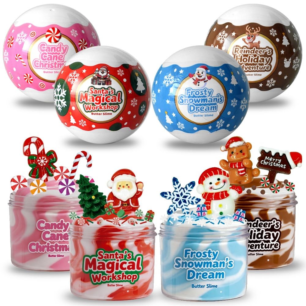 Waybla Stocking Stuffers for Kids – 4 Pack Christmas Slime Kit, Soft Butter... 