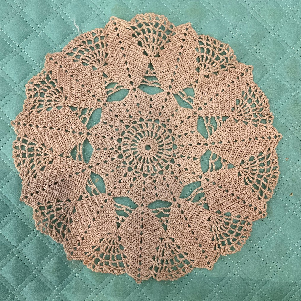 Vintage Handmade crocheted  Doily  cottage core - 8 inch  beige