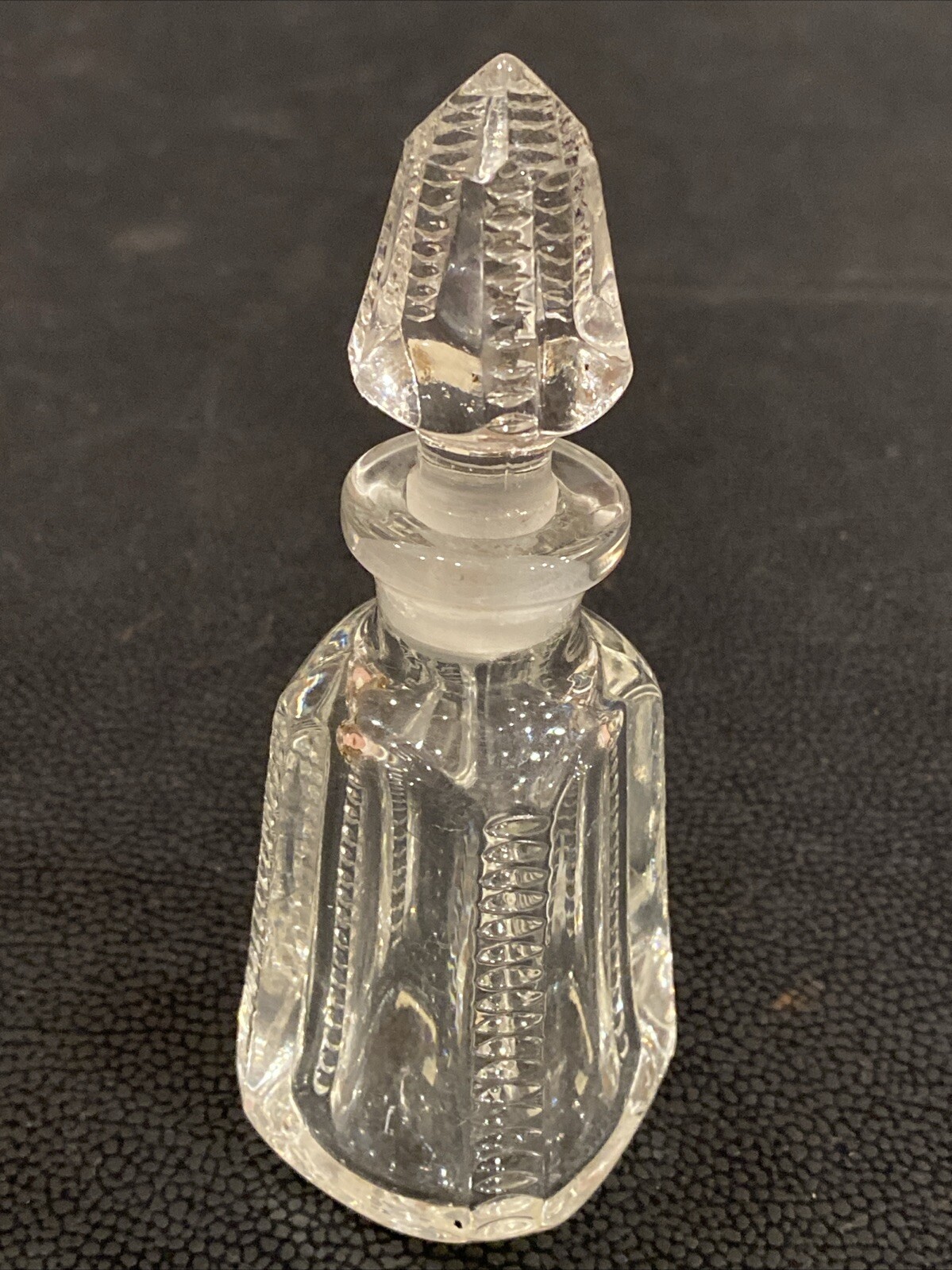 Antique EAPG Perfume Bottle Zipper Pressed Glass w/ Stopper 4Pc Mold Pontil Mark
