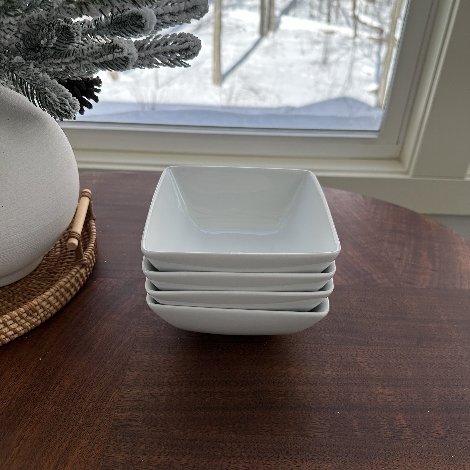 Better Homes & Gardens Porcelain Square Bowls, White, Set of 4 Cereal Soup