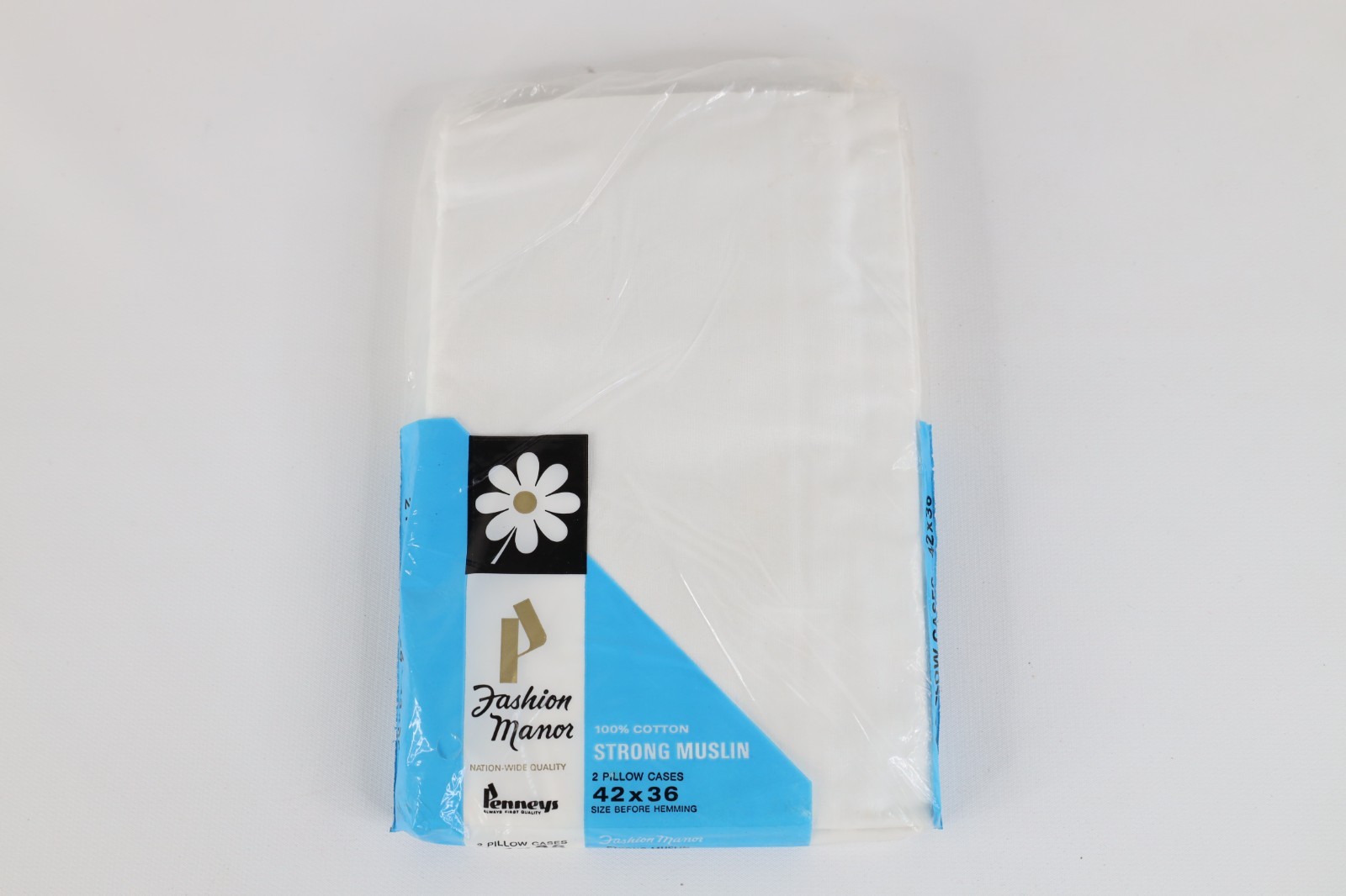 Deadstock Vtg 70s Penneys Strong Muslin Cotton Pillow Case White 2 Pack 42x36