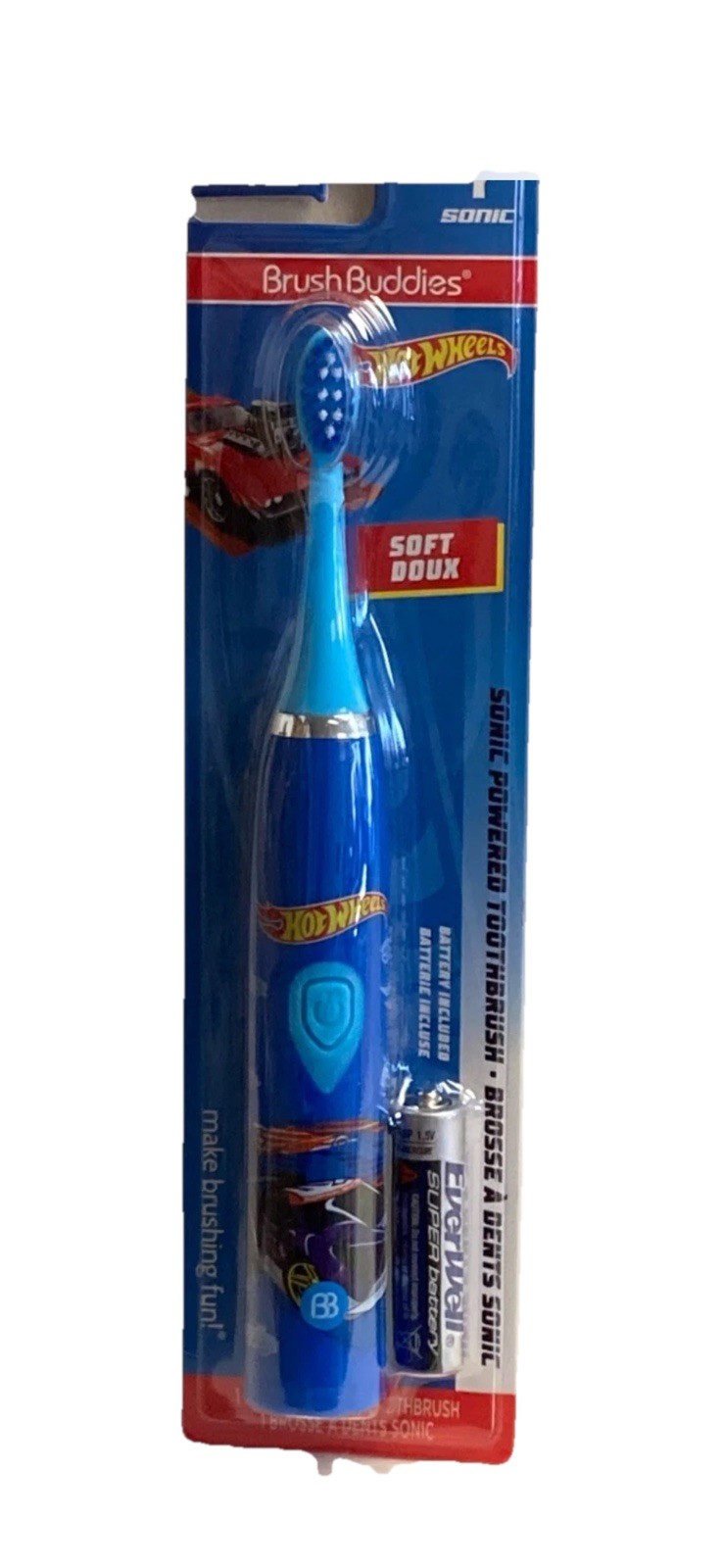 Hot Wheels Sonic Electric Battery Powered Toothbrush Kids - Blue (Brush Buddies)