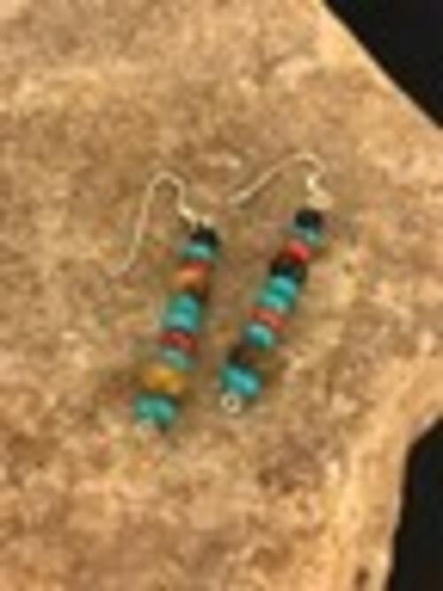 Navajo Sterling Silver Turquoise Tigers Eye Coral Earrings 10097