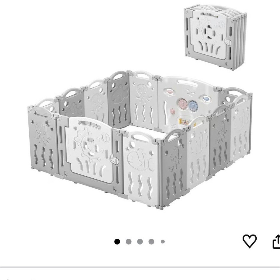 Albott Foldable Portable Playpen 14 Panels Grey Safety Gate Game Panel